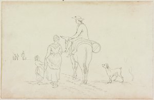 Mann på esel, med kvinne, barn og hund (blyant på papir (på papir med M755))